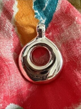 Women’s Silver Pendant 1 3/4”- Modern Round Loop no markings